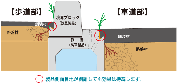 防草タイプ函渠型側溝の断面図